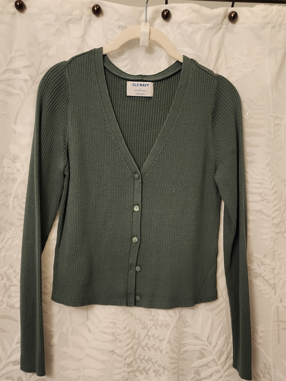 Old Navy Women's Ribbed V-Neck Button Cardigan - Dark Green